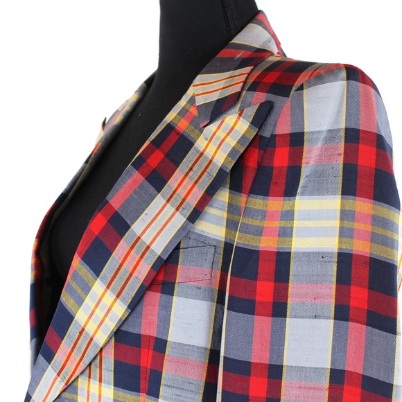 Emilio Pucci Ermenegildo Zegna Red Blue Plaid Blazer 39 Single Breasted Jacket - Picture 3 of 8